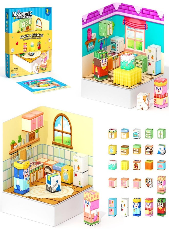 Gooidea Magnetic Blocks - 2-in-1 Magnetic Building Blocks, Creative Building Craft, Sensory Clicking & Rustling, Travel Toys, Kids Toys Games, Pocket-Sized Kitchen Magic Display - Image 1